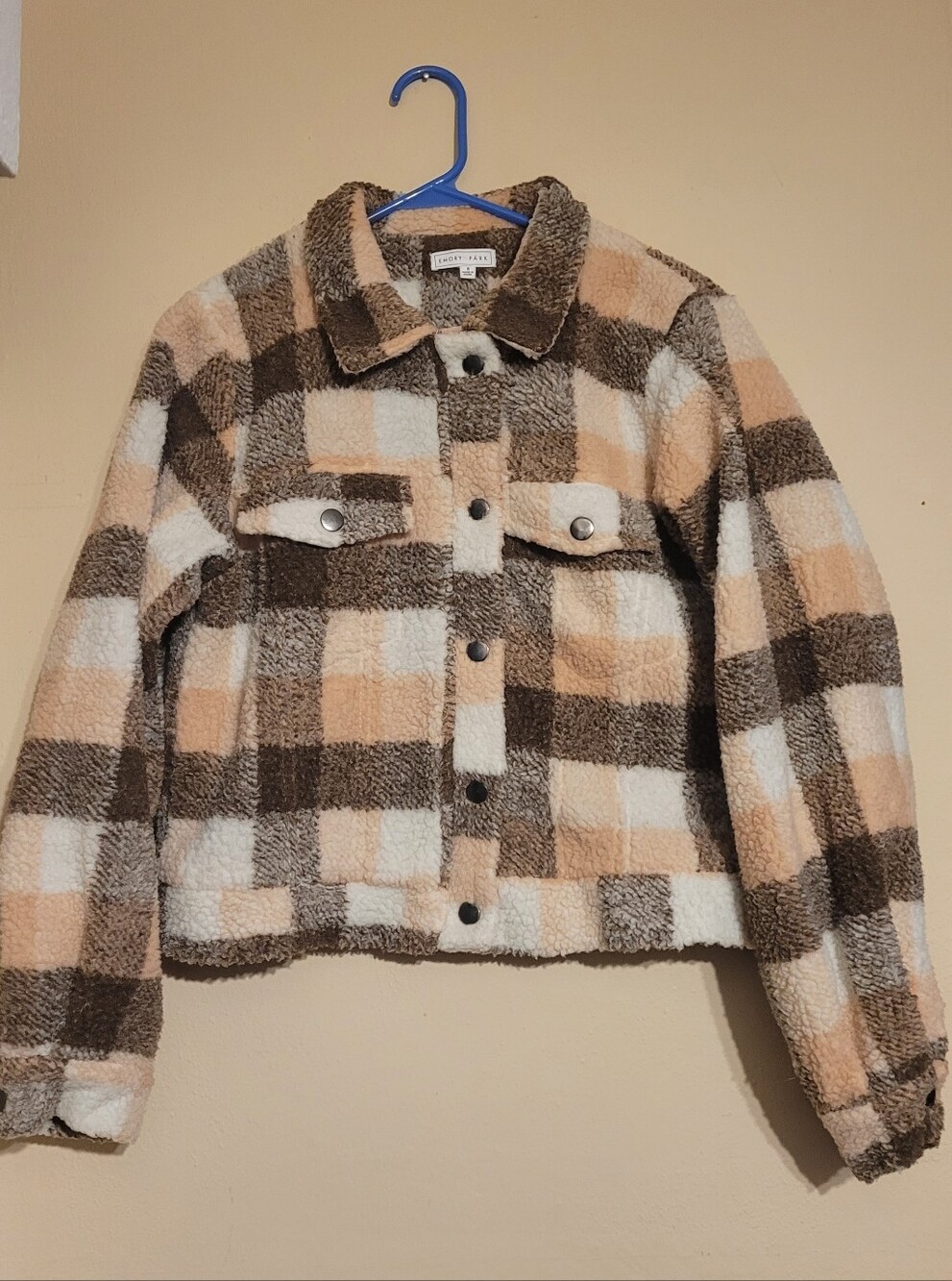 Emory Park Plaid Cropped Teddy Jacket